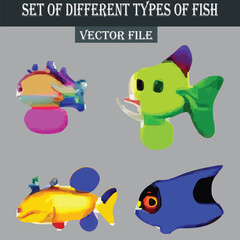 Set of beautiful colorful fishes vector file