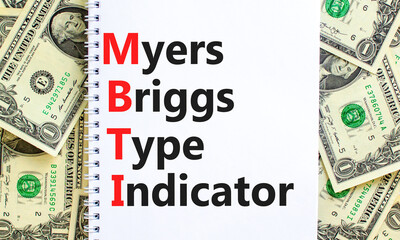 MBTI Myers Briggs type indicator symbol. Concept words MBTI Myers Briggs type indicator on white...