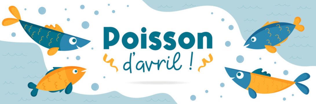 Poisson d'avril - Banni&egrave;re illustr&eacute;e pr&eacute;sentant des poissons color&eacute;s
