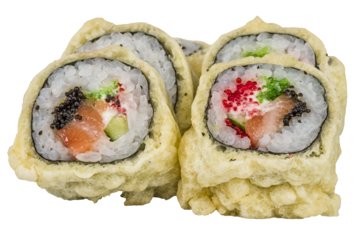 Japanese Cuisine -Tempura Maki Sushi (Deep Fried Roll made of salmon, tobiko roe and Cream Cheese inside)