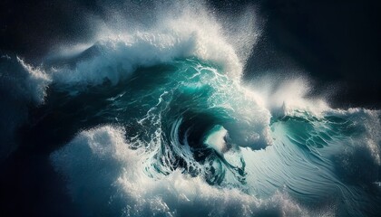 Spectacular aerial top view background photo of ocean sea water white wave splashing in the deep sea