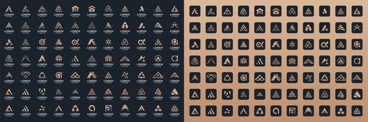 Mega logo collection letter A, Abstract design concept for branding with golden gradient.