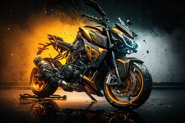 Cool yellow and black futuristic generic sports motorcycle illustrated with generative AI