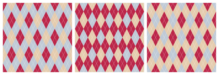 Seamless argyle pattern background. Trend color of the year 2023 Viva Magenta. Design texture elements for fabric, tile, banner, template, card, cover, poster, backdrop, wall. Vector illustration.