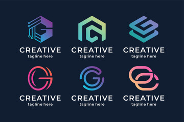Set of gradient letter G logo designs. initial G for symbol tech, internet, system, Artificial Intelligence and computer. modern logo design inspiration.