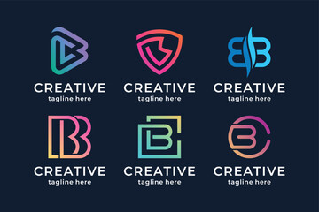 Set of gradient letter B logo design. initial B for symbol tech, internet, system, Artificial Intelligence and computer. modern logo design inspiration.