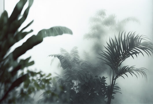 Plants behind frosted glass. AI generated image.