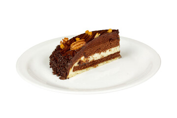 chocolate cake with whiped cream isolated