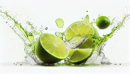 Lime Blend with Water on White Background. Generative AI