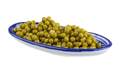 green peas, in a bowl, isolated, white background