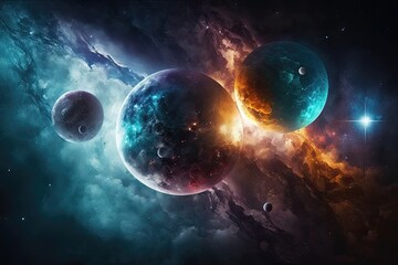 Obraz na płótnie Canvas Planets galaxy and nebula in outer space. Generative AI