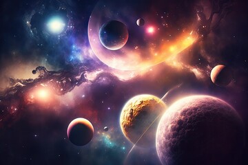Obraz na płótnie Canvas Planets galaxy and nebula in outer space. Generative AI