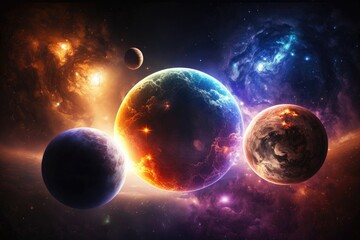 Fototapeta na wymiar Planets galaxy and nebula in outer space. Generative AI