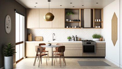 Modern Kitchen MInimalist Decor Interior. Generative Ai