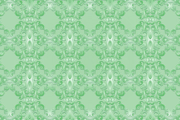 Embossed green background, vintage cover design. Geometric 3D pattern, press paper, leather. Ornaments handmade East, Asia, India, Mexico, Aztecs, Peru. Ethnic boho motifs, art deco.