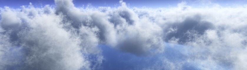 Beautiful landscape of clouds at sunrise top view, clouds under the setting sun, clouds panorama, 3d rendering