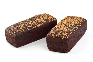 Rye bread with seeds, isolated on white background.
