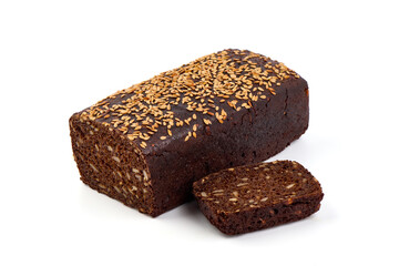 Rye bread with seeds, isolated on white background.