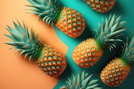 Pattern made of pinneapple on color background. Generative AI