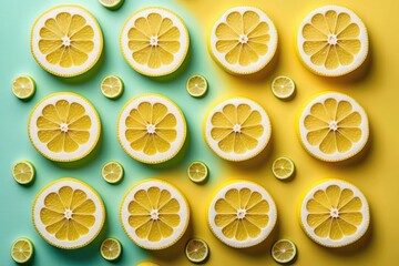 Pattern made of lemon on color background. Generative AI