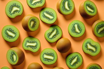 Pattern made of kiwi on color background. Generative AI
