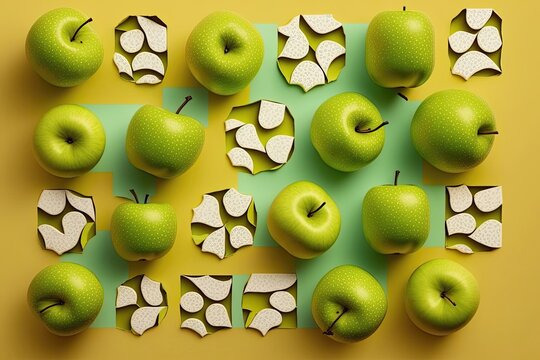 Pattern made of apple on color background. Generative AI