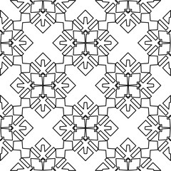  Monochrome ornamental texture with smooth linear shapes, zigzag lines, lace pattern.Abstract geometric black and white pattern for web page, textures, card, poster, fabric, textile.