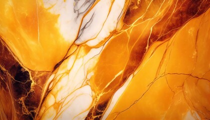 Abstract orange marble texture with gold splashes, orange luxury background
