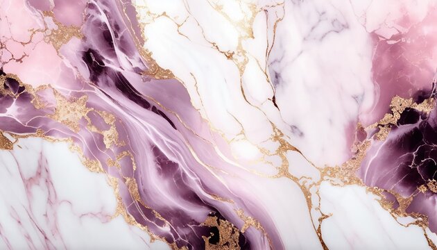 Abstract purple marble texture with gold splashes, purple luxury background