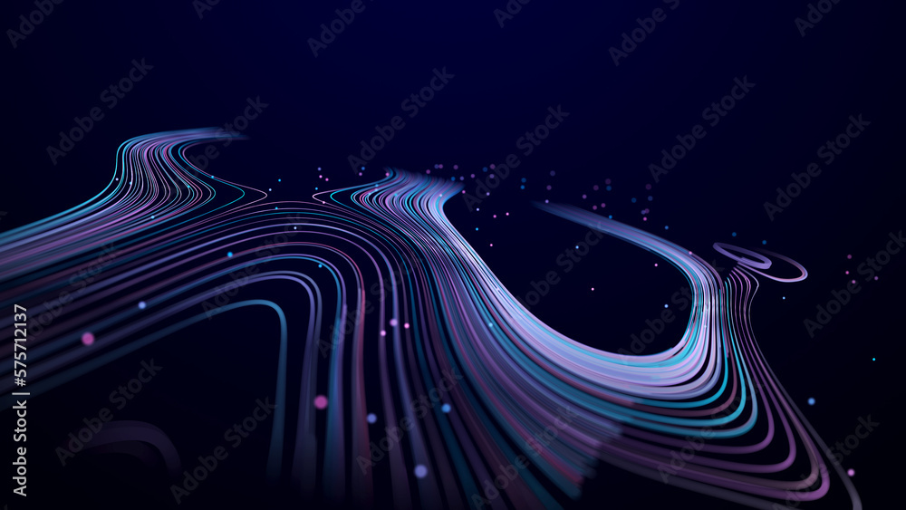 Fototapete abstract digital background from rounded colored lines. information flow space. big data visualizati