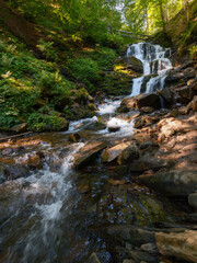 waterfall shypit of carpathian mountains. beautiful nature landscape in summer. popular travel destination of ukraine