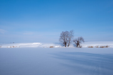 Winter landscape on the ice of a frozen lake