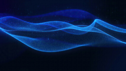 blue technology digital wave background, wavy motion graphic abstract particle, digital concept
