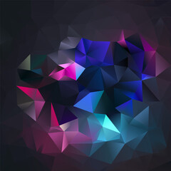 vector abstract irregular polygon square background - triangle low poly pattern - color dark grey black magenta pink blue cyan