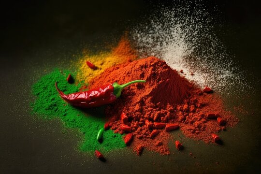 Spike of red chili powder, up close. Generative AI