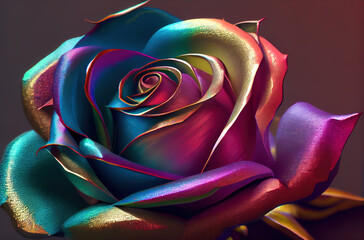 Generative AI: Iridescent rose Soft flower in a black background