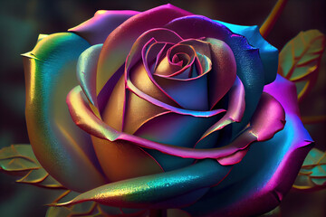 Fototapeta na wymiar Generative AI: Iridescent rose Soft flower in a black background