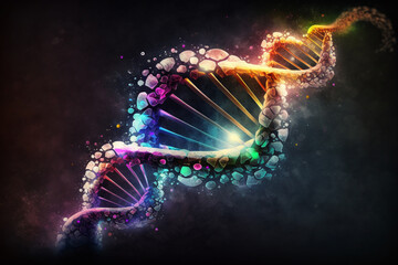 The DNA Journey. An illustration representing the evolution of human DNA through time. Ai generated.