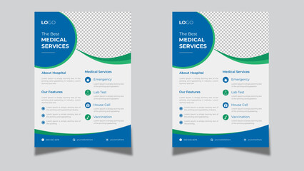 Modern medical healthcare flyer design brochure design for hospital or clinic promotion and marketing their services and products through banner. Doctors advertisement editable leaflet template