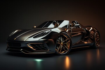 Obraz na płótnie Canvas Black generic exotic sports car isolated on a dark background illustrated with generative AI