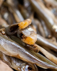 Salted dried capelin. Fish appetizer for beer