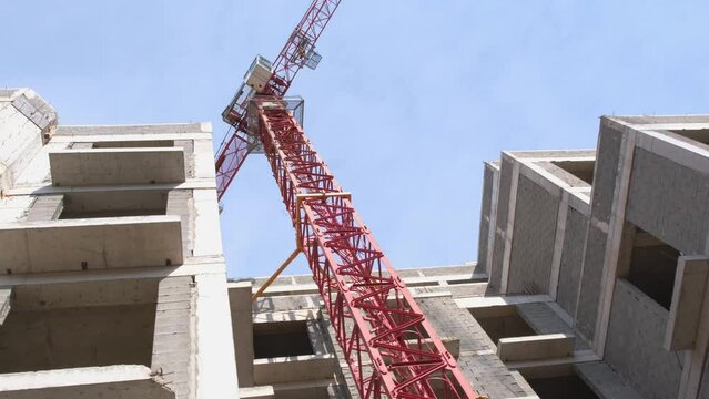 Construction of a new high-rise residential complex. Image rotation.
