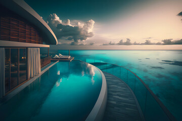 Fototapeta Swimming pool in a hotel in the Maldives. Generative AI. obraz