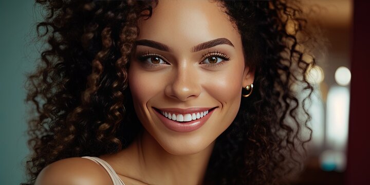 A young woman with a beautiful smile and white teeth, Generative AI