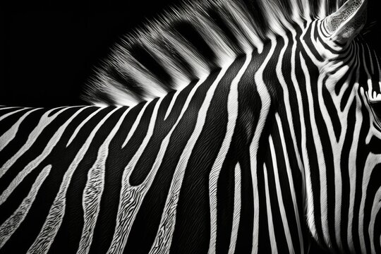 Fabulous black and white closeup of zebra fur displaying a realistic texture pattern. Specifics at a very fine grain. Extraordinary clarity and sharpness. Created on a computer, a work of art