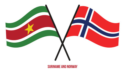 Suriname and Norway Flags Crossed And Waving Flat Style. Official Proportion. Correct Colors.