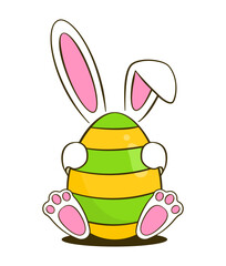 Colorful Easter egg with bunny. Cartoon. Vector illustration. Isolated on white background