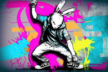 Fototapeta premium streetdancer easter-bunny - ai generated