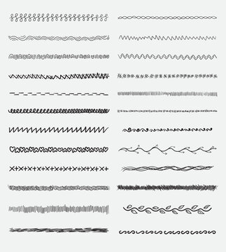 vector set of hand drawn decorative textured borders and doodle elements