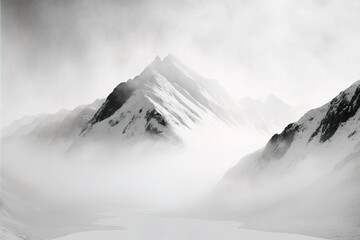 A white fog mountain white, a beautiful landscape in black and white, generative ai image creation	